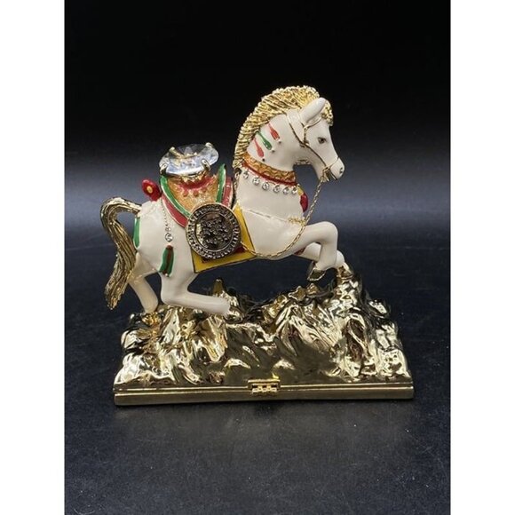 Hinged Trinket Box Fancy Arabian Horse Diamond Removable Saddle Bejeweled